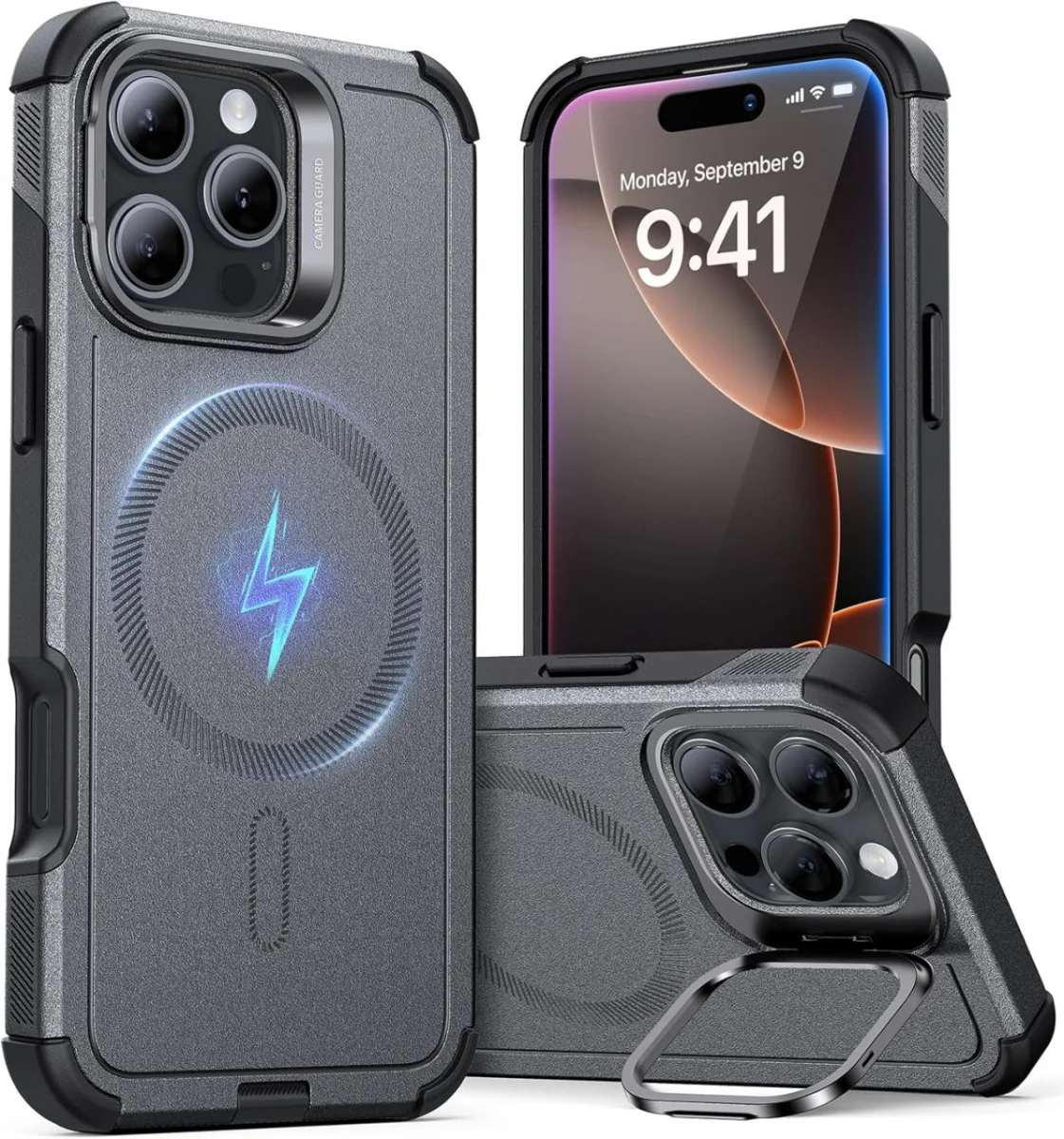 ESR Cyber Armor Apple iPhone 16 Pro Max Hoesje MagSafe met Stand Grijs afbeelding 1