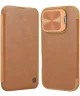 Nillkin Qin Prop Leather iPhone 16 Pro Hoesje met Camera Cover Book Case Bruin