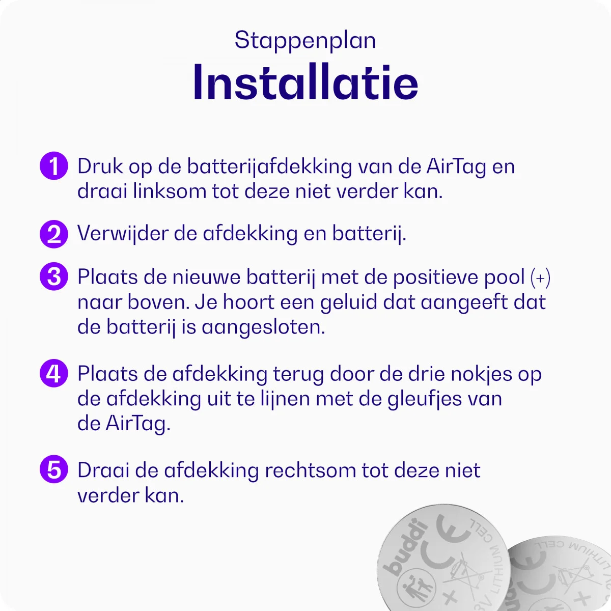 Buddi Apple AirTag Batterij CR2032 Lithium Knoopcelbatterij 210mh / 3V (5-Pack) afbeelding 7
