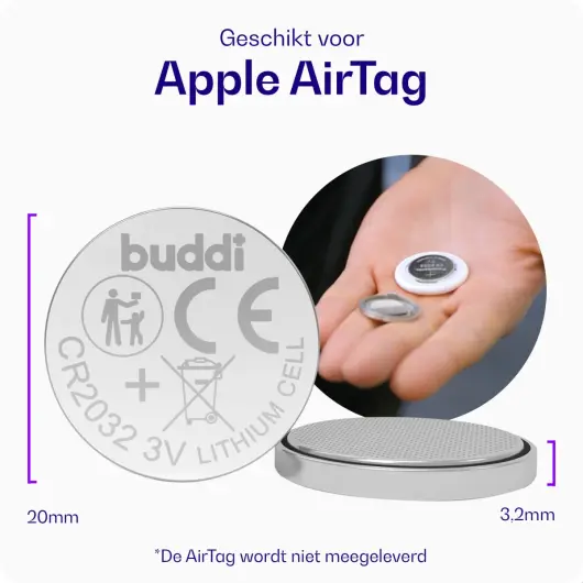 Buddi Apple AirTag Batterij CR2032 Lithium Knoopcelbatterij 210mh / 3V (5-Pack) afbeelding 4