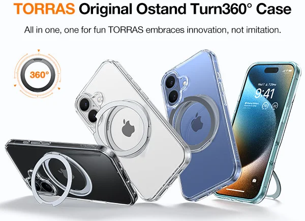 TORRAS Ostand Pro MagSafe Apple iPhone 16 Plus Hoesje 360° MagSafe Stand Clear afbeelding 20