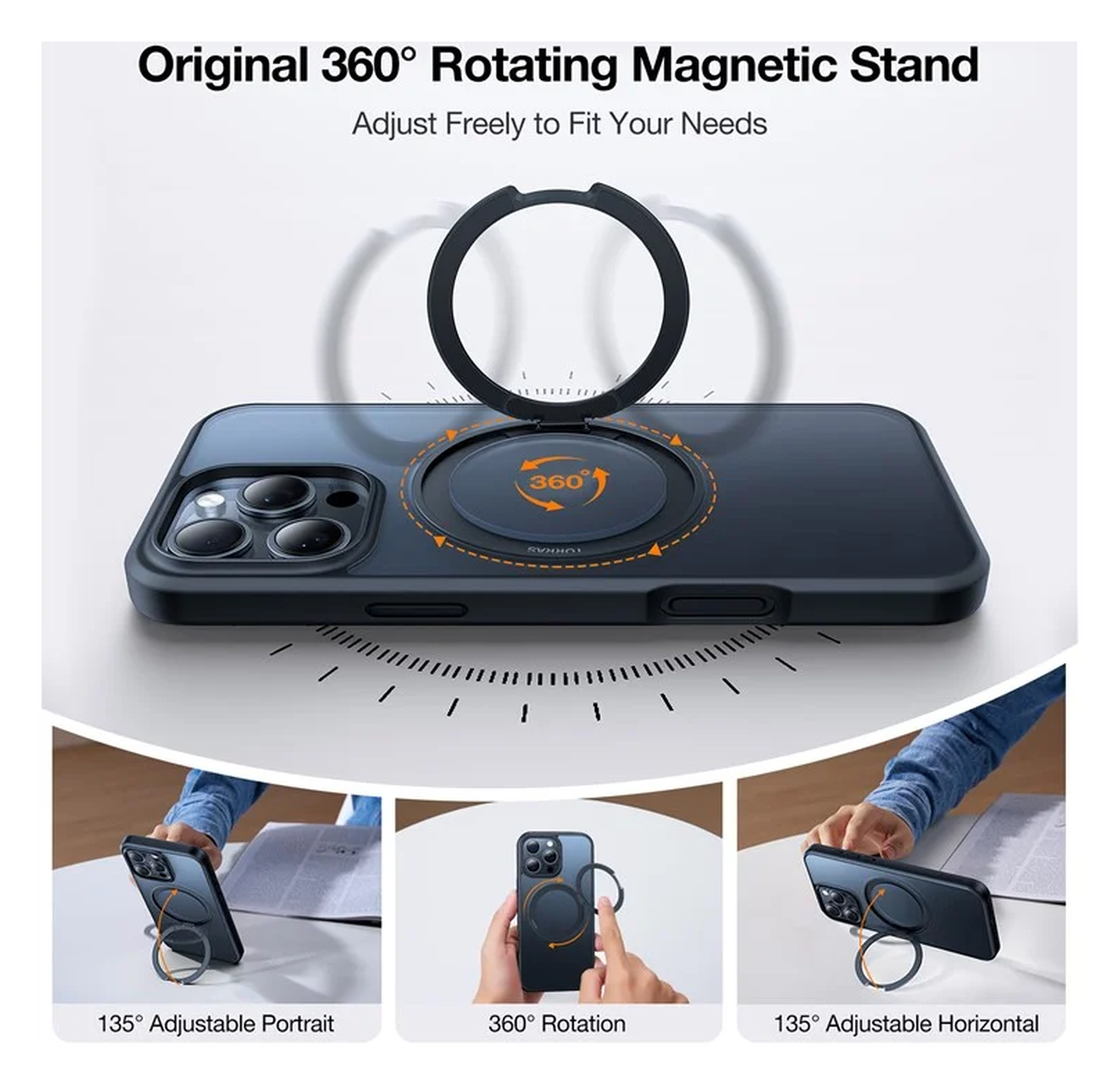 TORRAS Ostand Pro MagSafe Apple iPhone 16 Pro Hoesje 360° MagSafe Stand Zwart afbeelding 3