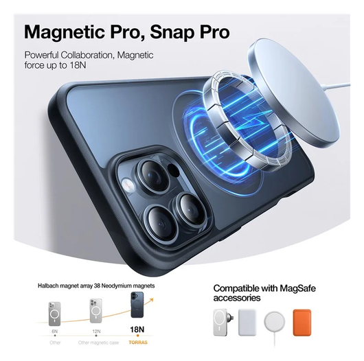 TORRAS Ostand Pro MagSafe Apple iPhone 16 Pro Hoesje 360° MagSafe Stand Zwart afbeelding 2