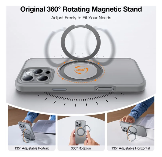 TORRAS Ostand Pro MagSafe Apple iPhone 16 Pro Hoesje 360° MagSafe Stand Grijs afbeelding 5