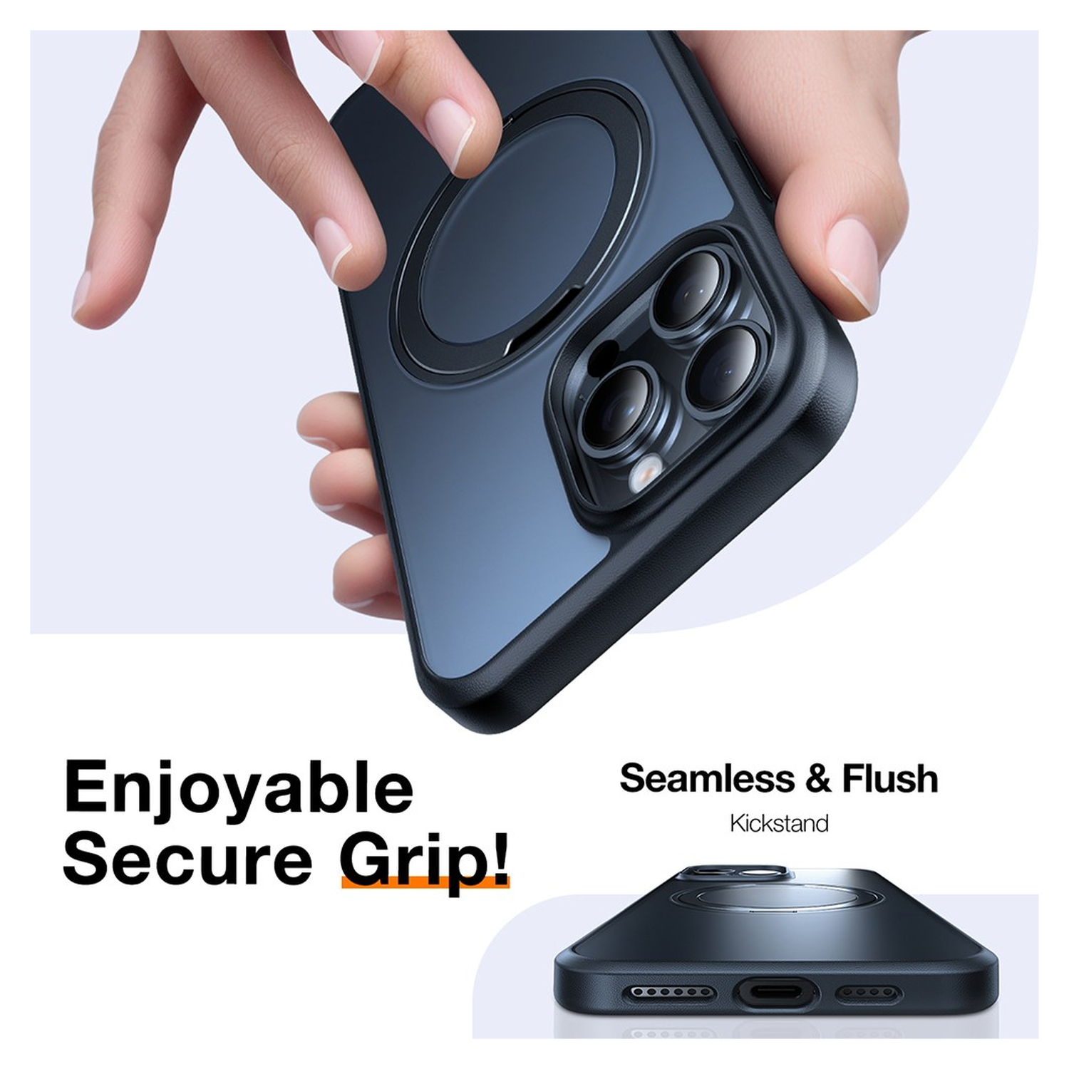 TORRAS Ostand Pro MagSafe iPhone 16 Pro Max Hoesje 360° MagSafe Stand Blauw afbeelding 4