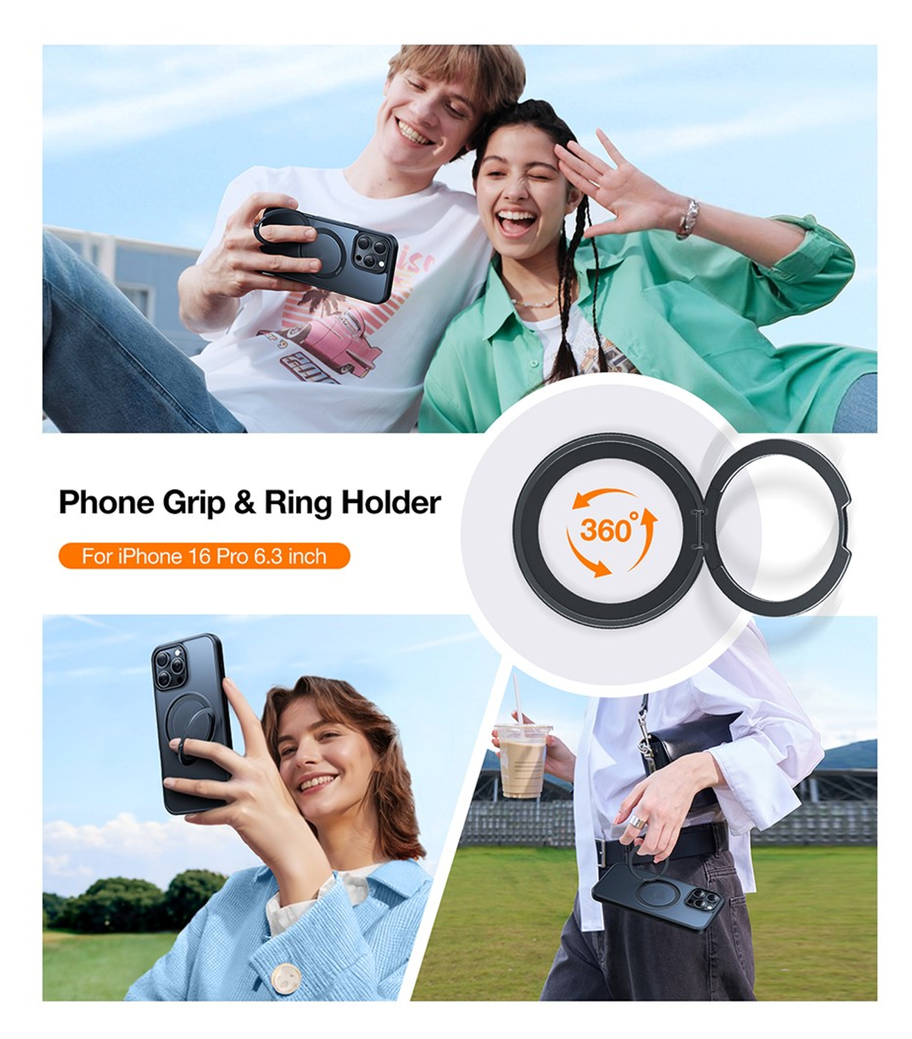 TORRAS Ostand Pro MagSafe iPhone 16 Pro Max Hoesje 360° MagSafe Stand Blauw afbeelding 5