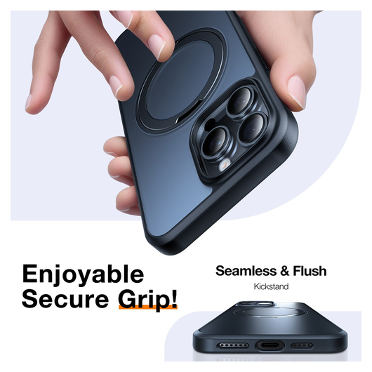 TORRAS Ostand Pro MagSafe iPhone 16 Pro Max Hoesje 360° MagSafe Stand Blauw afbeelding 4