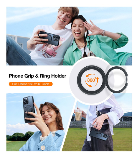 TORRAS Ostand Pro MagSafe iPhone 16 Pro Max Hoesje 360° MagSafe Stand Blauw afbeelding 5