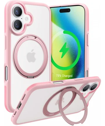 TORRAS Ostand R Fusion Apple iPhone 16 Hoesje 360° MagSafe Stand Roze Hoesjes