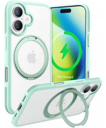 TORRAS Ostand R Fusion Apple iPhone 16 Hoesje 360° MagSafe Stand Groen Hoesjes