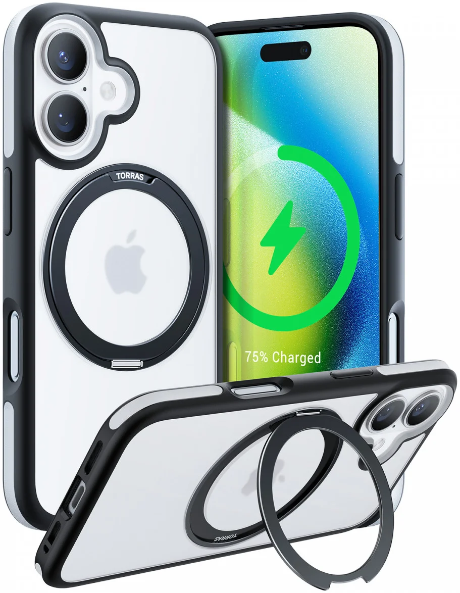 TORRAS Ostand R Fusion Apple iPhone 16 Plus Hoesje 360° MagSafe Stand Zwart afbeelding 1