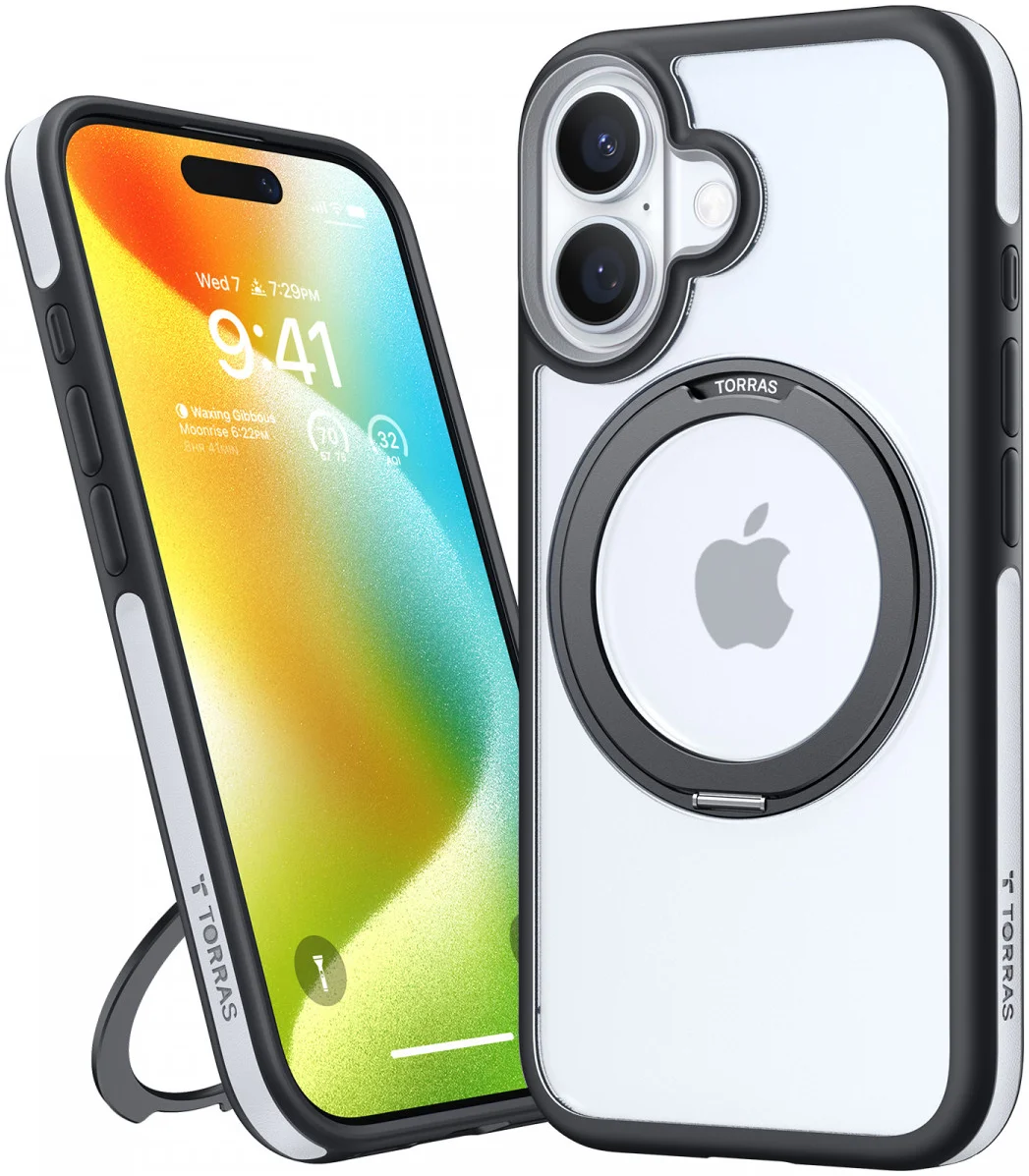 TORRAS Ostand R Fusion Apple iPhone 16 Plus Hoesje 360° MagSafe Stand Zwart afbeelding 2