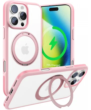 TORRAS Ostand R Fusion Apple iPhone 16 Pro Hoesje 360° MagSafe Stand Roze Hoesjes