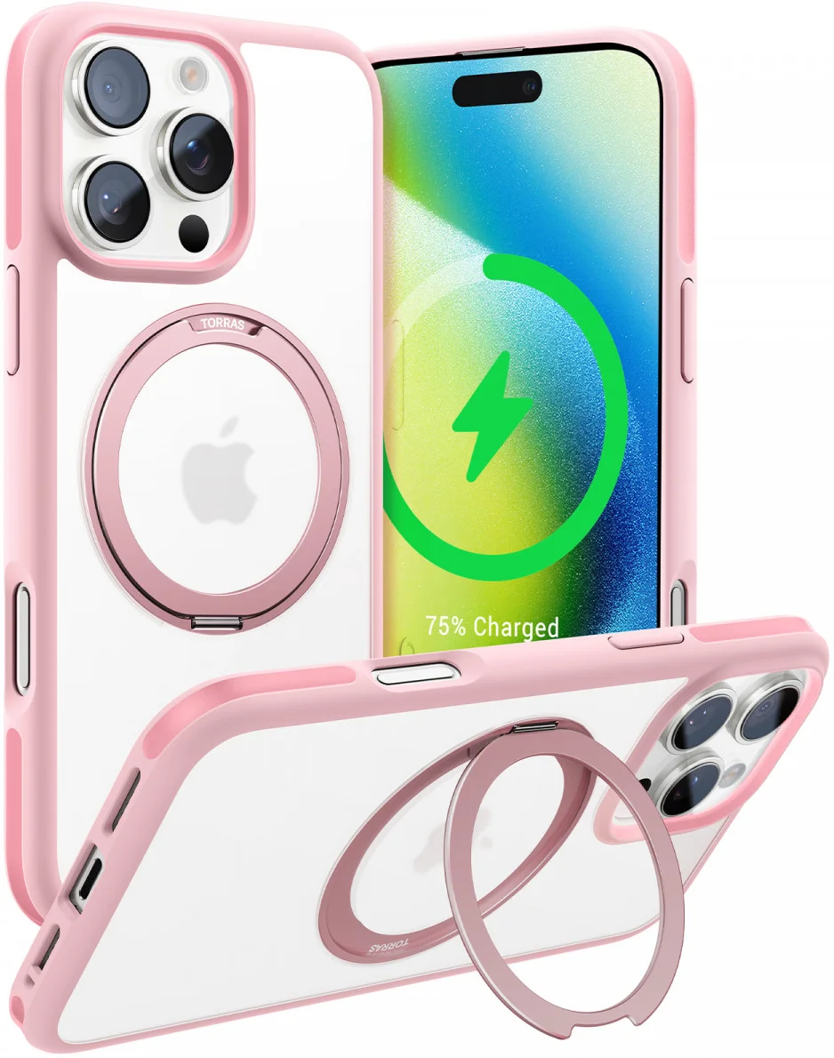 TORRAS Ostand R Fusion Apple iPhone 16 Pro Hoesje 360° MagSafe Stand Roze afbeelding 1