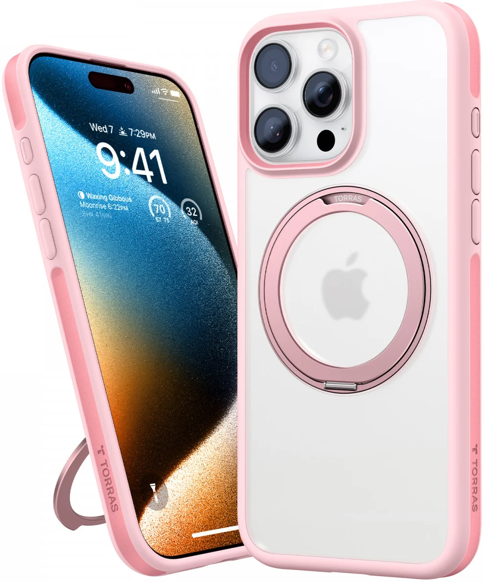 TORRAS Ostand R Fusion Apple iPhone 16 Pro Hoesje 360° MagSafe Stand Roze afbeelding 3