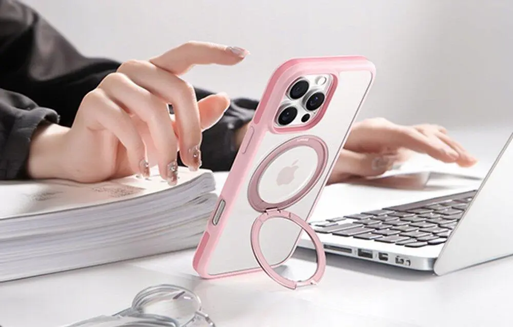 TORRAS Ostand R Fusion Apple iPhone 16 Pro Max Hoesje 360° MagSafe Stand Roze afbeelding 3