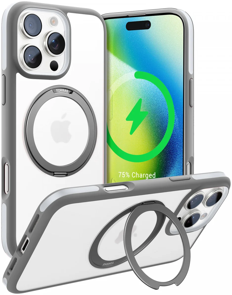 TORRAS Ostand R Fusion Apple iPhone 16 Pro Max Hoesje 360° MagSafe Stand Grijs afbeelding 1
