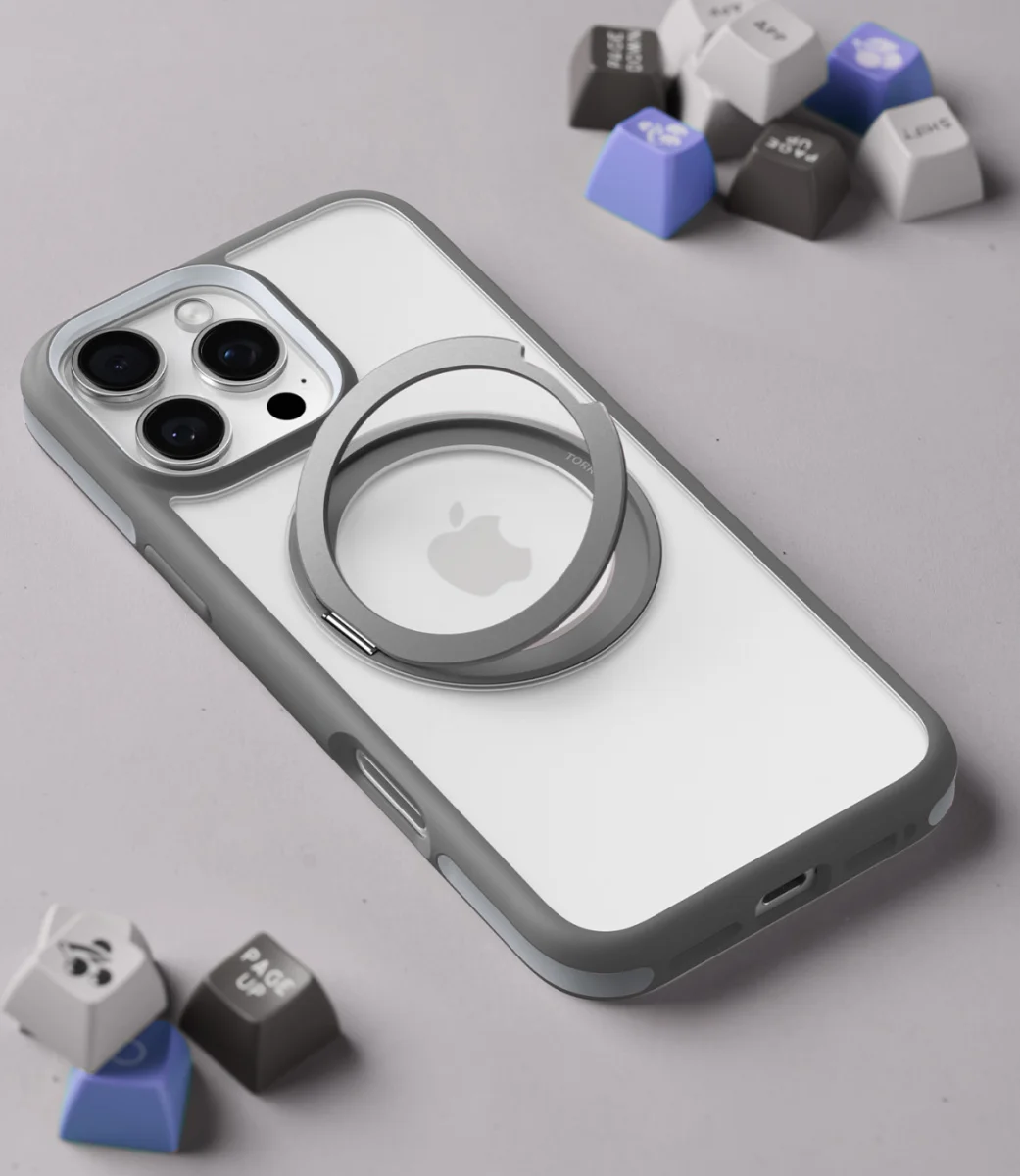 TORRAS Ostand R Fusion Apple iPhone 16 Pro Max Hoesje 360° MagSafe Stand Grijs afbeelding 3