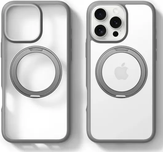 TORRAS Ostand R Fusion Apple iPhone 16 Pro Max Hoesje 360° MagSafe Stand Grijs afbeelding 5