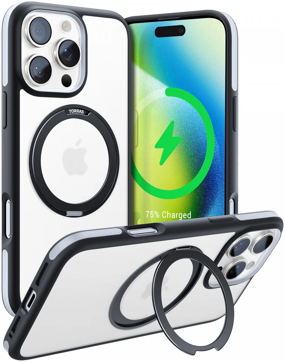 TORRAS Ostand R Fusion Apple iPhone 16 Pro Max Hoesje 360° MagSafe Stand Zwart afbeelding 1