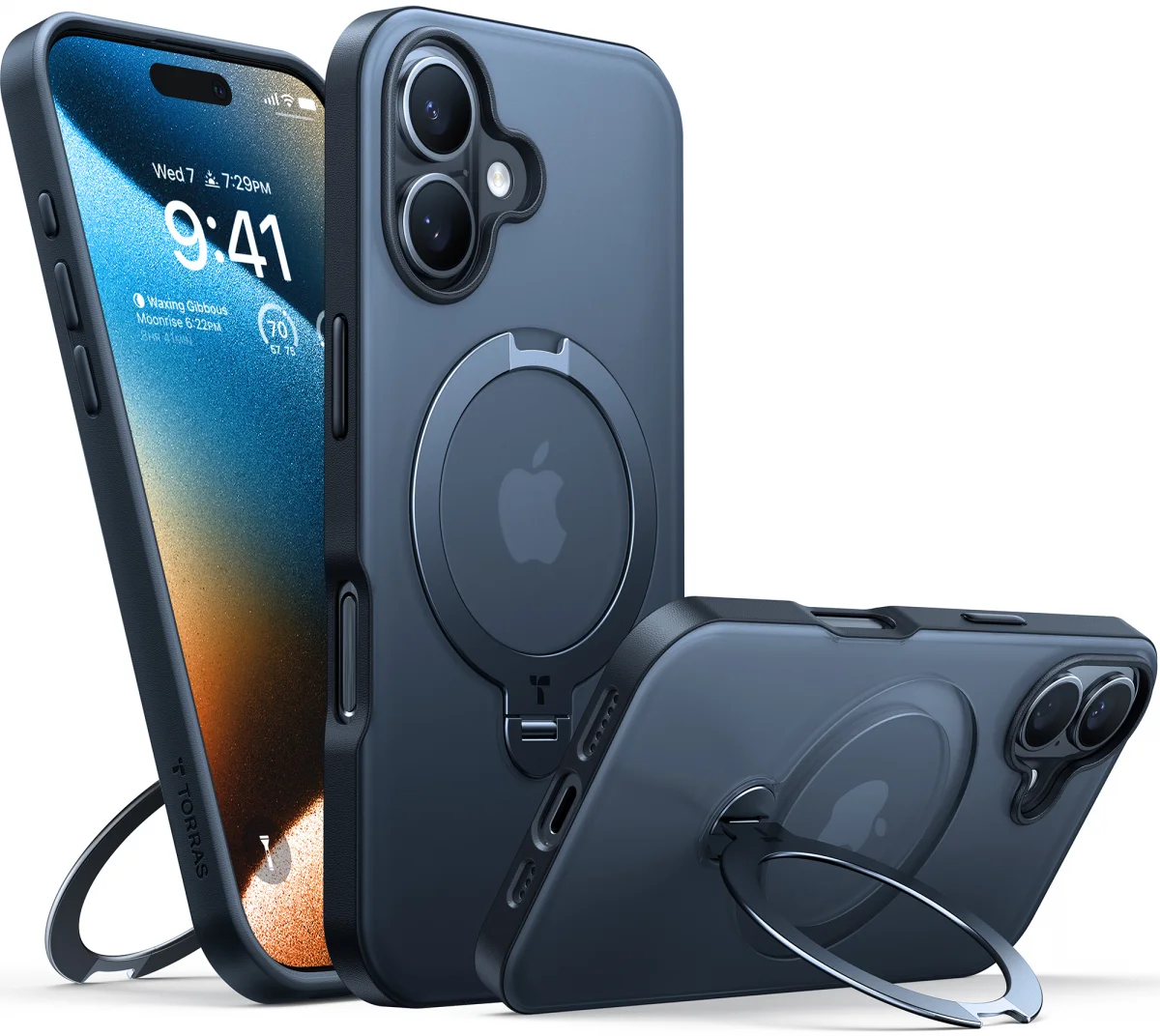 TORRAS Ostand Spin Apple iPhone 16 Plus Hoesje 360° MagSafe Stand Zwart afbeelding 1