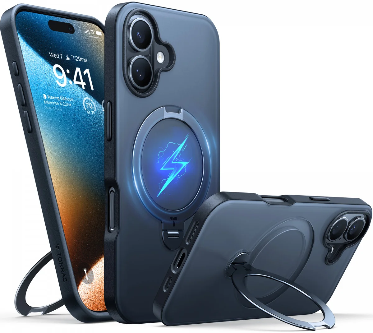 TORRAS Ostand Spin Apple iPhone 16 Plus Hoesje 360° MagSafe Stand Zwart afbeelding 9