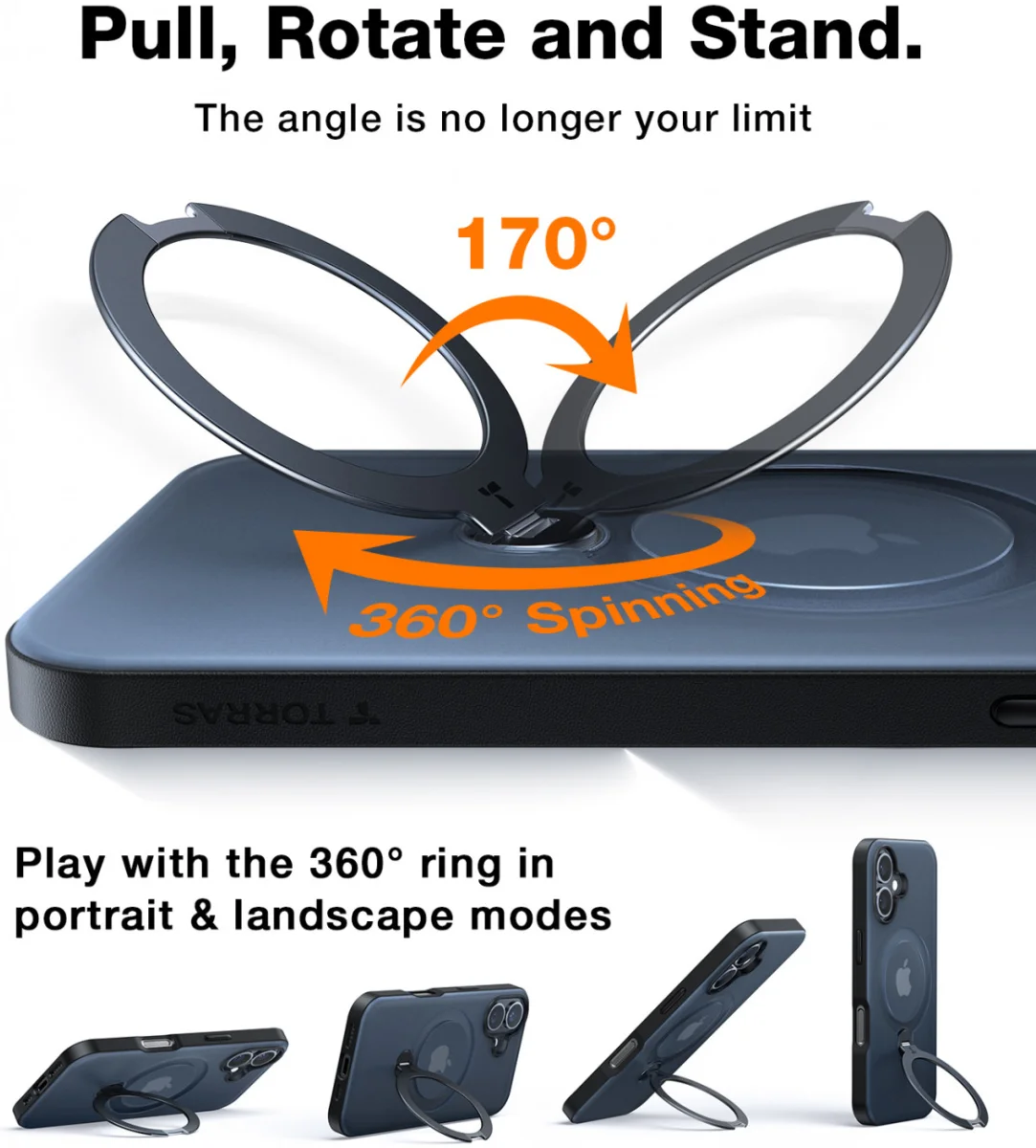 TORRAS Ostand Spin Apple iPhone 16 Plus Hoesje 360° MagSafe Stand Zwart afbeelding 4