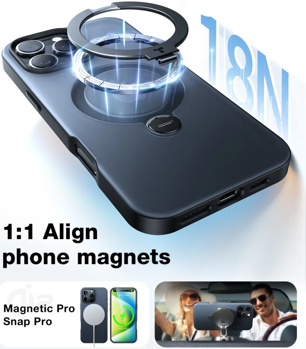 TORRAS Ostand Spin Apple iPhone 16 Plus Hoesje 360° MagSafe Stand Zwart afbeelding 7