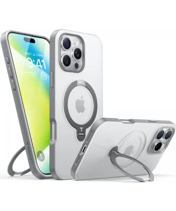 TORRAS Ostand Spin Apple iPhone 16 Pro Hoesje 360° MagSafe Stand Grijs Hoesjes