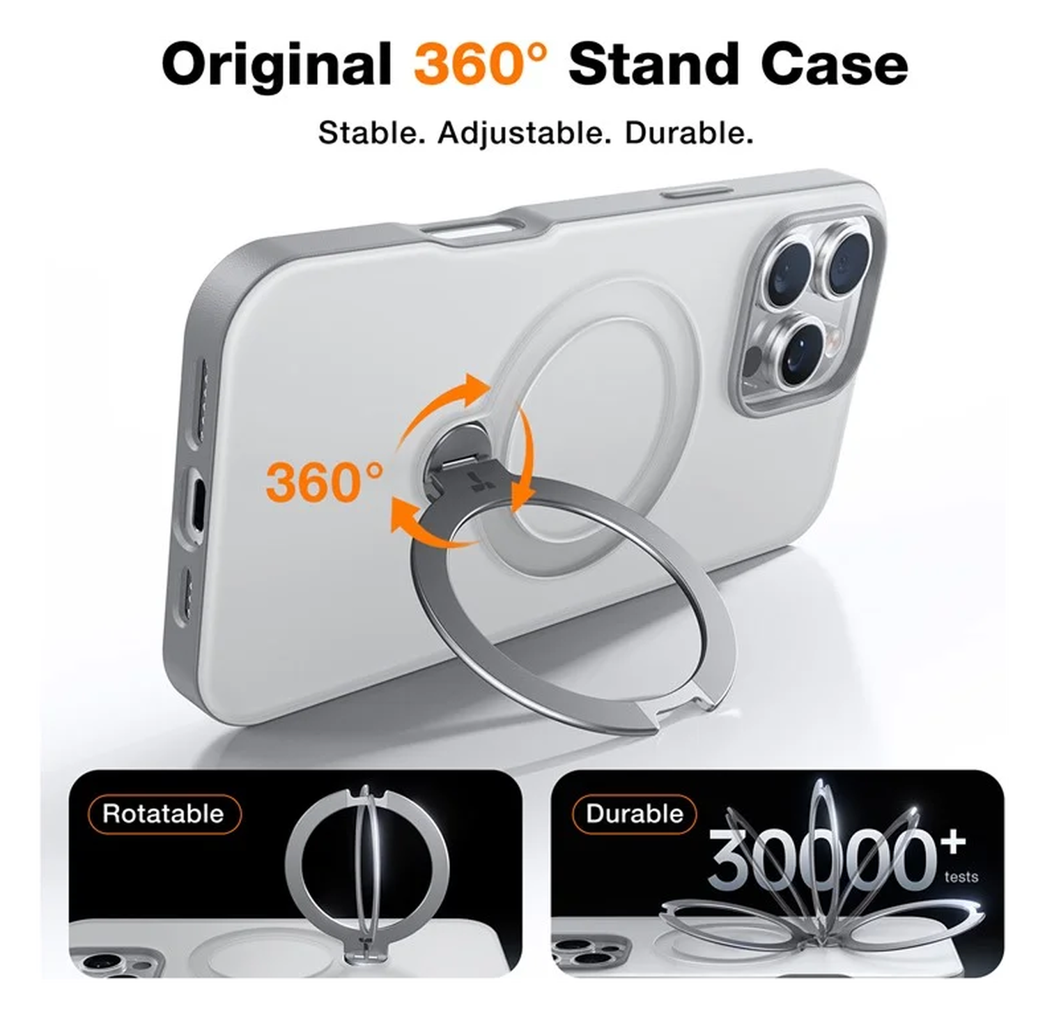 TORRAS Ostand Spin Apple iPhone 16 Pro Hoesje 360° MagSafe Stand Grijs afbeelding 5