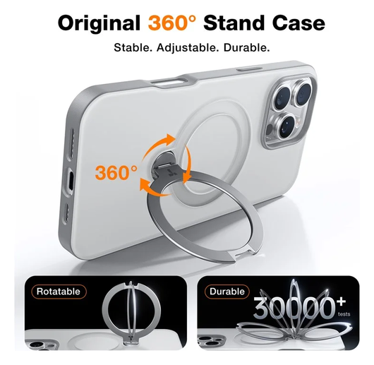 TORRAS Ostand Spin Apple iPhone 16 Pro Hoesje 360° MagSafe Stand Grijs afbeelding 5