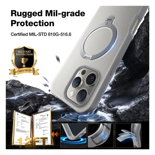 TORRAS Ostand Spin Apple iPhone 16 Pro Hoesje 360° MagSafe Stand Grijs afbeelding 3