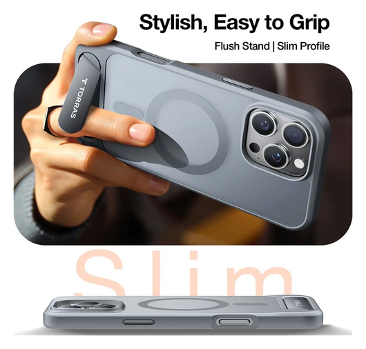 TORRAS Pstand Apple iPhone 16 Pro Hoesje MagSafe met Kickstand Grijs afbeelding 8