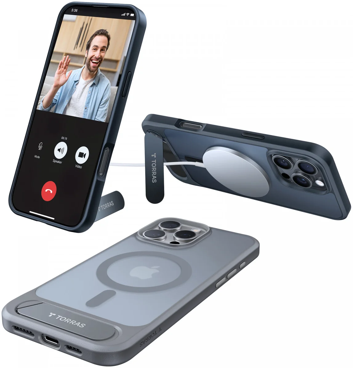 TORRAS Pstand Apple iPhone 16 Pro Max Hoesje MagSafe met Kickstand Zwart afbeelding 4