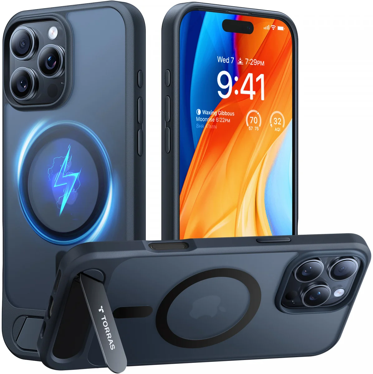 TORRAS Pstand Apple iPhone 16 Pro Max Hoesje MagSafe met Kickstand Zwart afbeelding 9