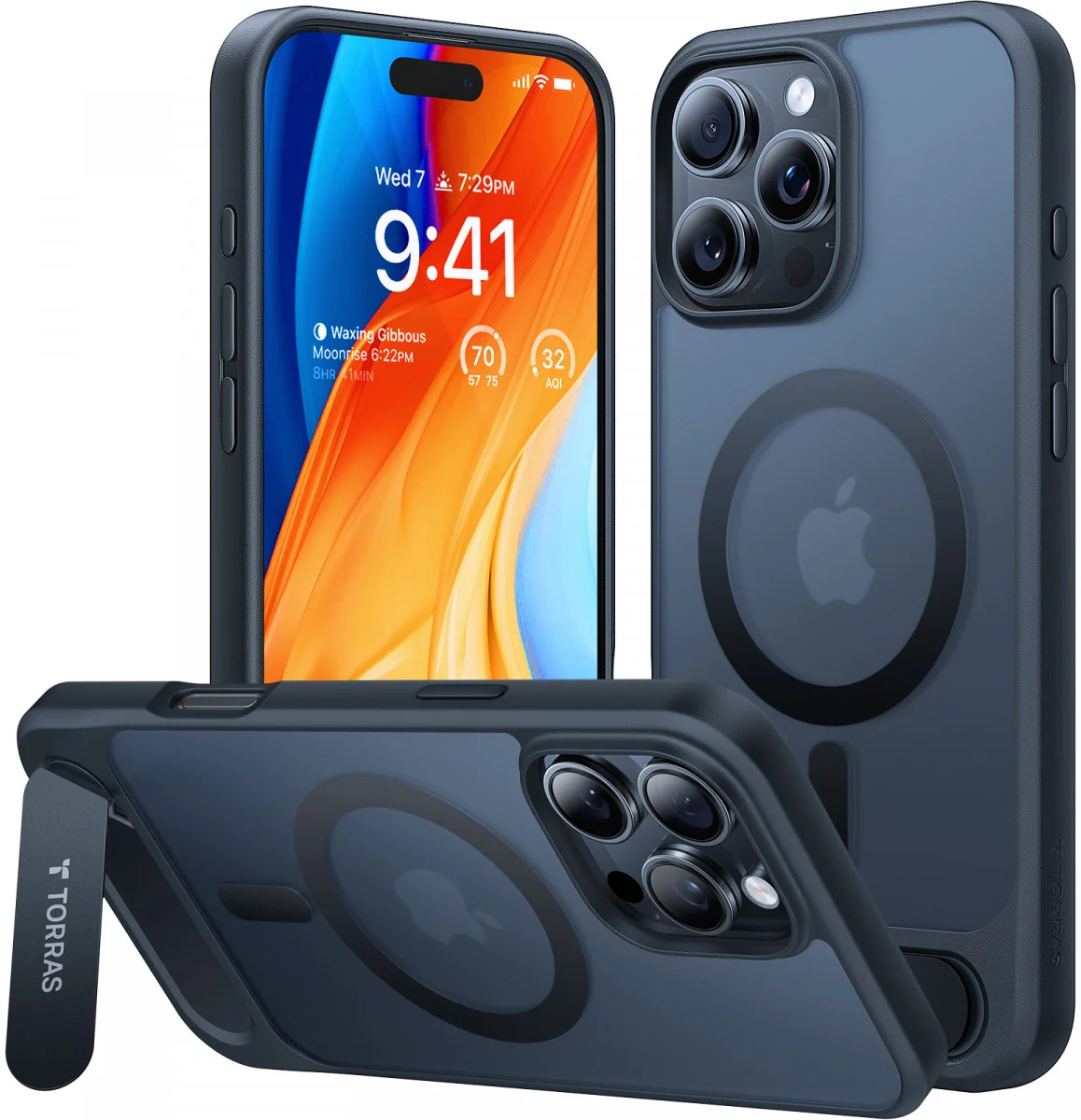 TORRAS Pstand Apple iPhone 16 Pro Max Hoesje MagSafe met Kickstand Zwart afbeelding 1