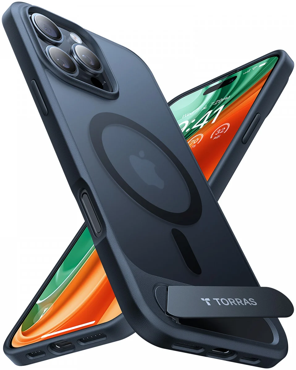 TORRAS Pstand Apple iPhone 16 Pro Max Hoesje MagSafe met Kickstand Zwart afbeelding 2
