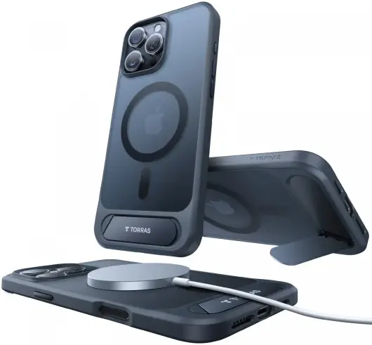 TORRAS Pstand Apple iPhone 16 Pro Max Hoesje MagSafe met Kickstand Zwart afbeelding 3