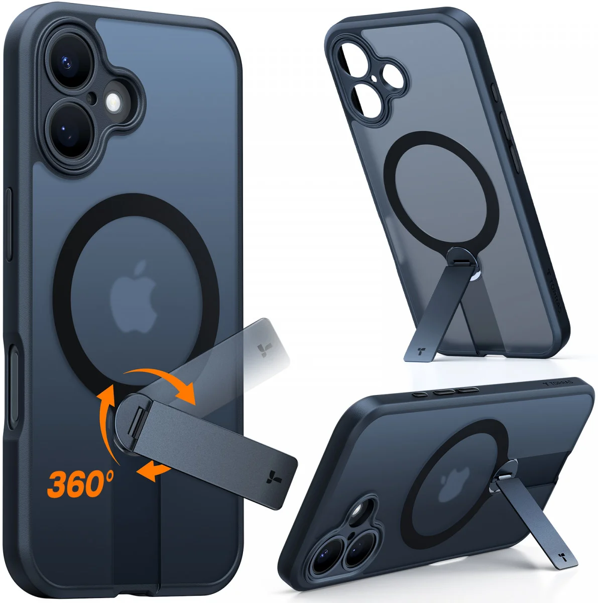 TORRAS Pstand Spin Apple iPhone 16 Hoesje MagSafe 360° Kickstand Zwart afbeelding 2
