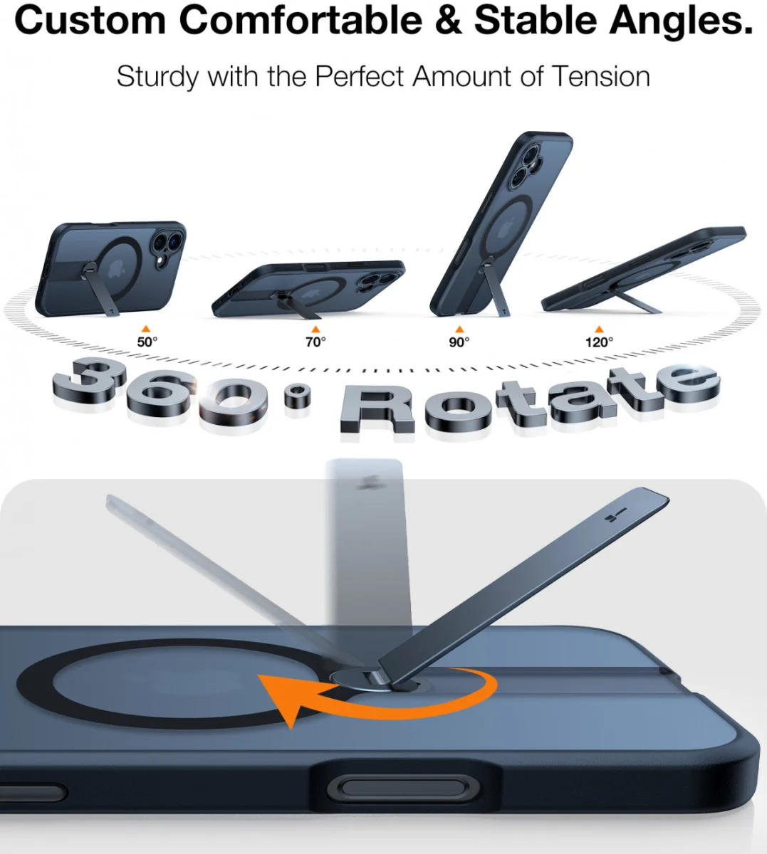 TORRAS Pstand Spin Apple iPhone 16 Hoesje MagSafe 360° Kickstand Zwart afbeelding 7