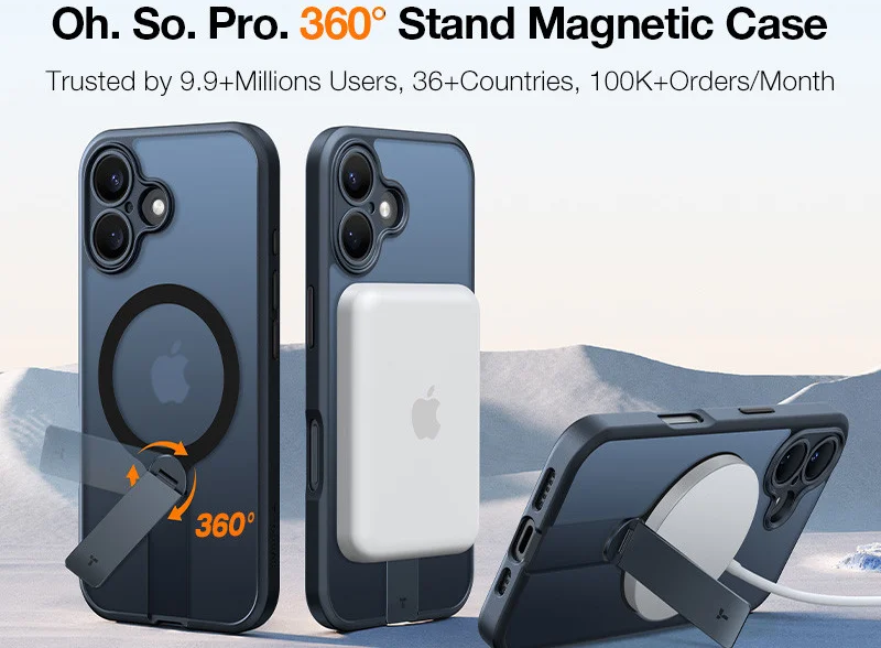 TORRAS Pstand Spin Apple iPhone 16 Hoesje MagSafe 360° Kickstand Zwart afbeelding 6