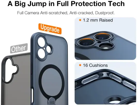 TORRAS Pstand Spin Apple iPhone 16 Plus Hoesje MagSafe 360° Kickstand Zwart afbeelding 13
