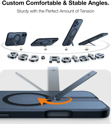 TORRAS Pstand Spin Apple iPhone 16 Plus Hoesje MagSafe 360° Kickstand Zwart afbeelding 7