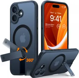 TORRAS Pstand Spin Apple iPhone 16 Plus Hoesje MagSafe 360° Kickstand Zwart