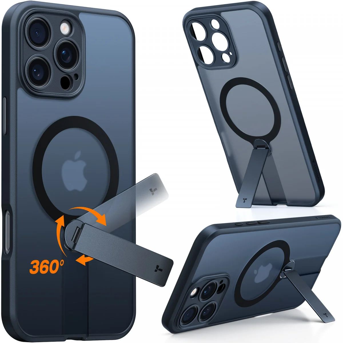 TORRAS Pstand Spin Apple iPhone 16 Pro Hoesje MagSafe 360° Kickstand Zwart afbeelding 2