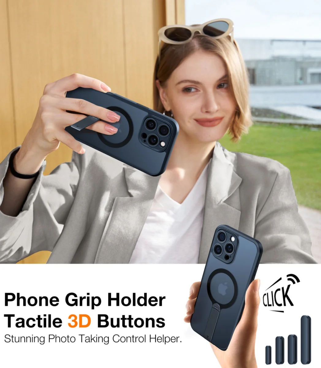 TORRAS Pstand Spin Apple iPhone 16 Pro Hoesje MagSafe 360° Kickstand Zwart afbeelding 4