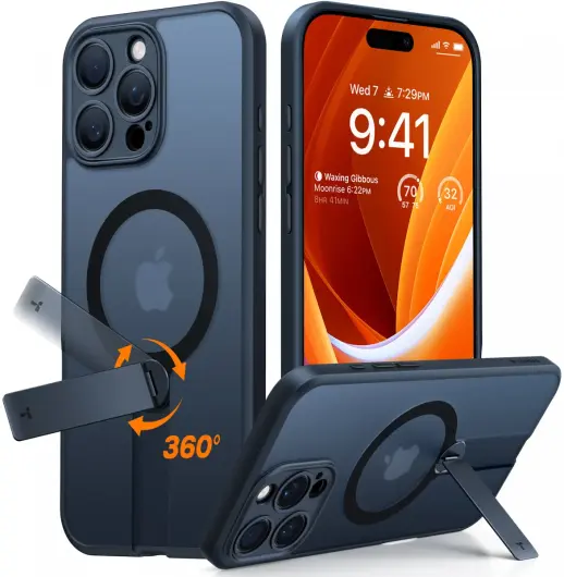 TORRAS Pstand Spin Apple iPhone 16 Pro Hoesje MagSafe 360° Kickstand Zwart afbeelding 1