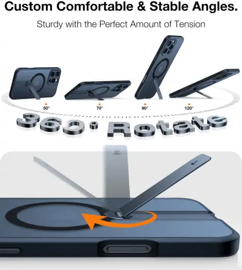 TORRAS Pstand Spin Apple iPhone 16 Pro Hoesje MagSafe 360° Kickstand Zwart afbeelding 7