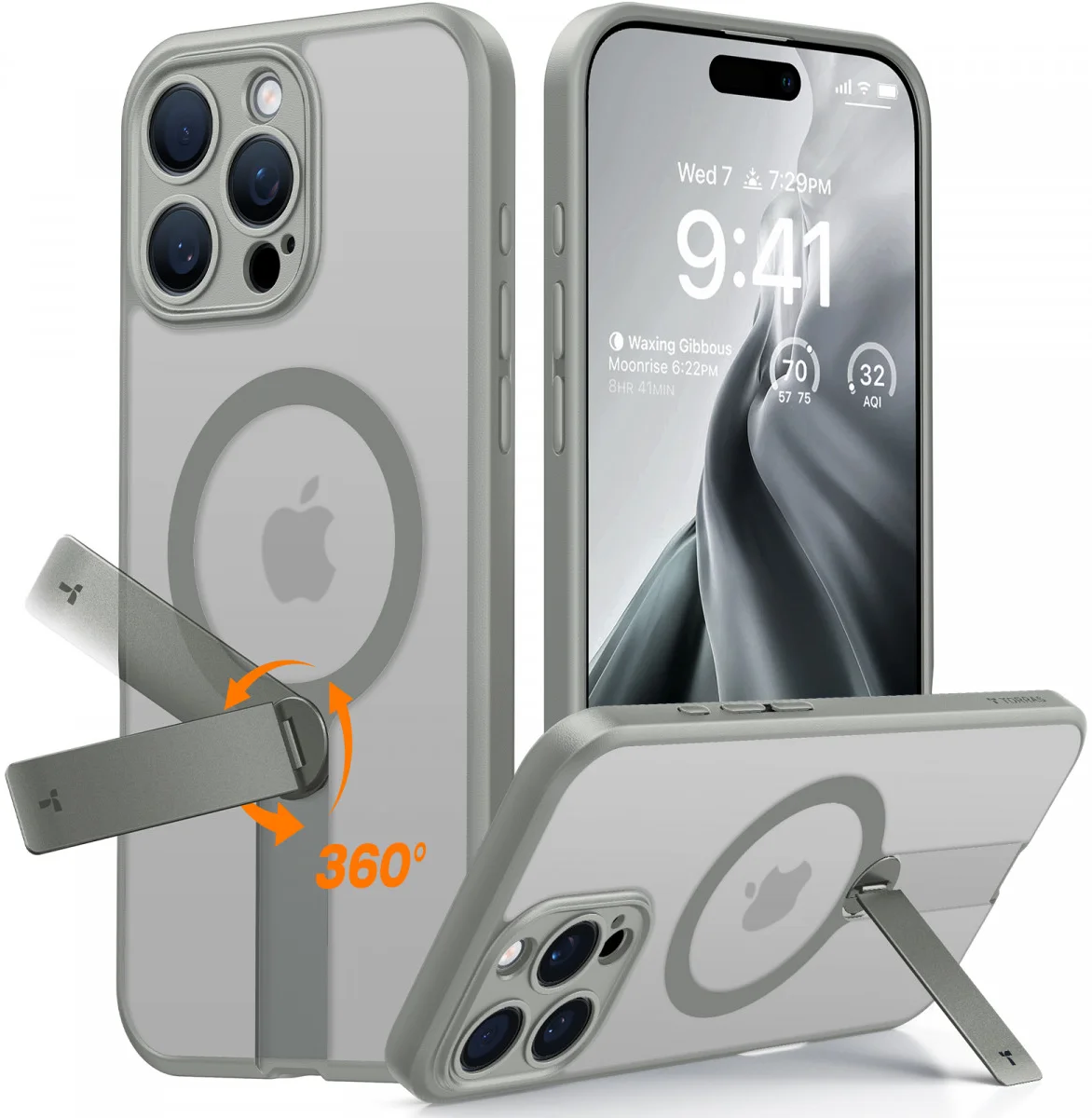 TORRAS Pstand Spin Apple iPhone 16 Pro Max Hoesje MagSafe 360° Kickstand Zwart afbeelding 8
