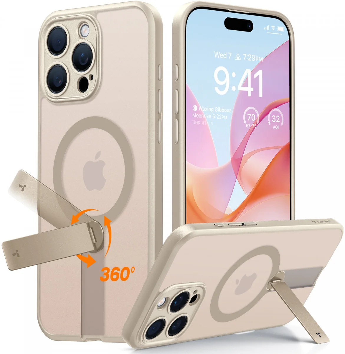 TORRAS Pstand Spin Apple iPhone 16 Pro Max Hoesje MagSafe 360° Kickstand Zwart afbeelding 9